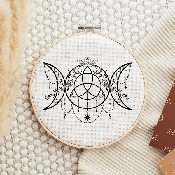 Digital PDF Triple Moon Triquerta Celtic Wicca Hand Embroidery Pattern