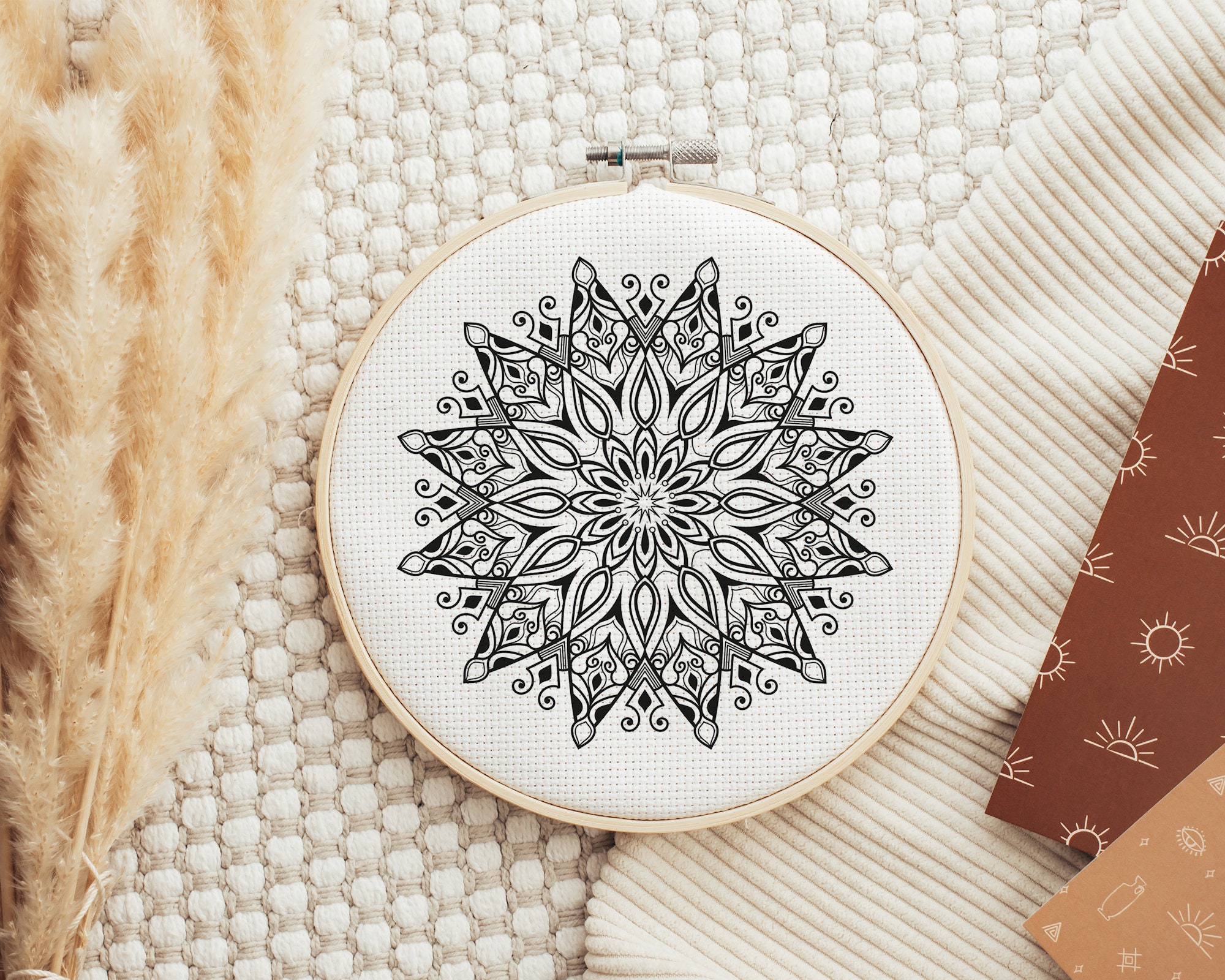 Manta Ray embroidery design, Mandala cross stitch pattern