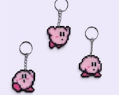 Kirby Keychain Pixel Art Nintendo Hama Beads Handmade Gamer Gift