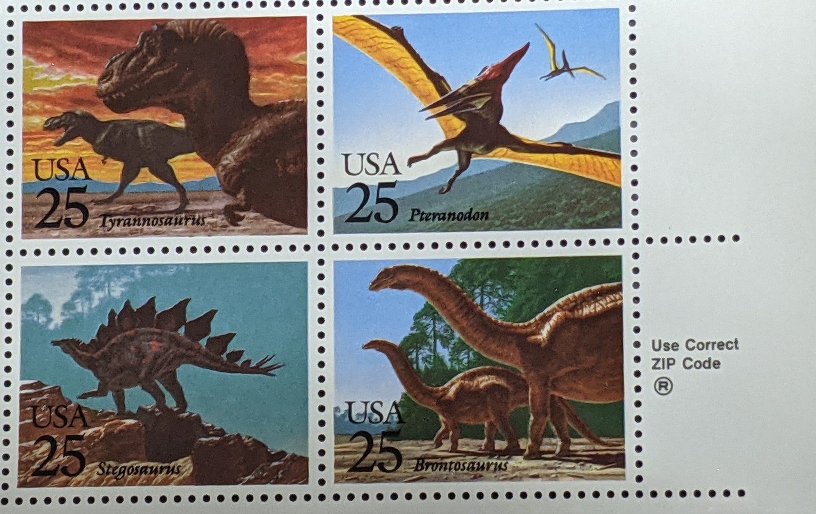 US 1989 Dinosaurs 25 cent stamp Full sheet Scott's 242225 Etsy