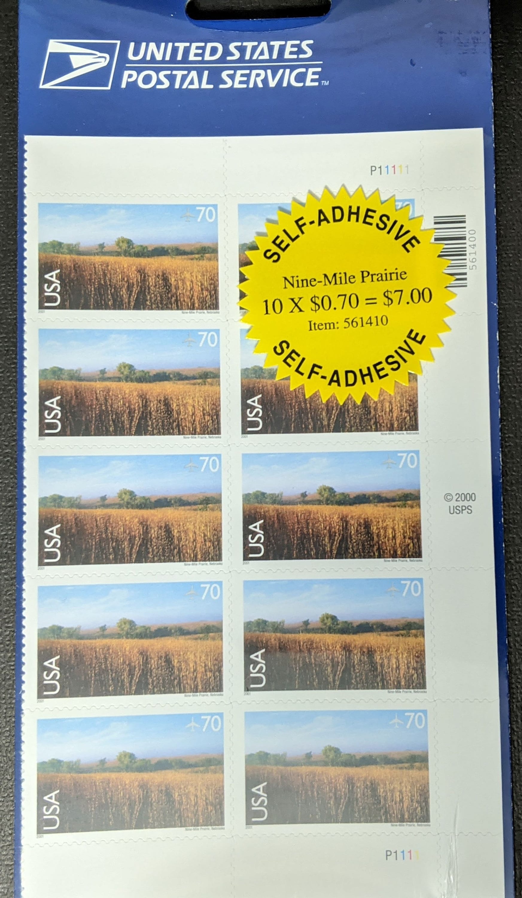 U.S. Scott's C136 2001 10 Stamps 70 Cent Nine-mile Prairie USPS Retail  Package 