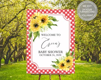BabyQ Welcome Sign, BBQ Couples Shower Welcome Sign, BBQ Baby Shower, BBQ Baby Shower Welcome Sign, Couple&#39;s Shower, Red Gingham, 251