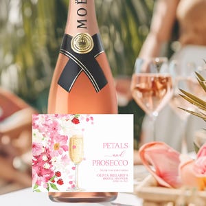 Petals and Prosecco Bottle Label, Prosecco Bottle Label, Prosecco Bottle Sticker, Prosecco Bottle Favors, Bridal Shower Favors, 402
