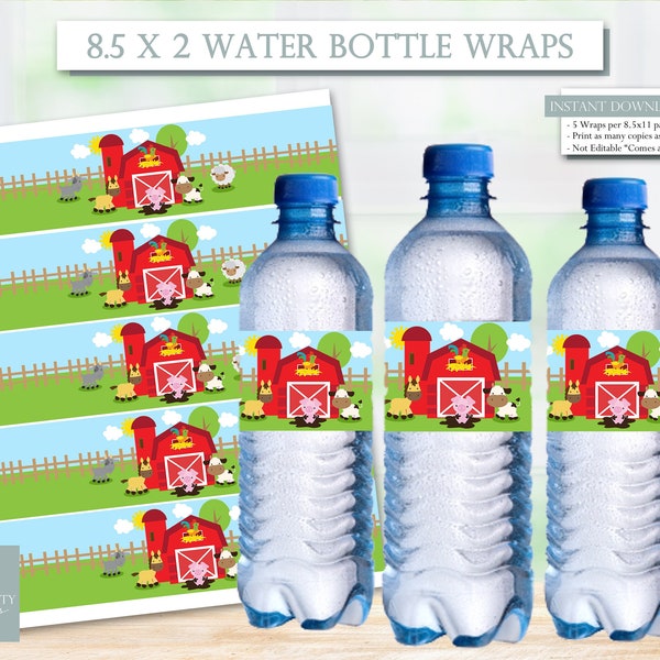 Farm Birthday Water Bottle Wraps, Water Bottle Labels, Gift and Cards, Printable Water Bottle, First Birthday, Farm Birthday Party, 204