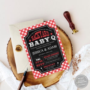 BabyQ Baby Shower Invitation,  BBQ Baby Shower Invitation, Picnic Baby Shower Invite, Couples Baby Shower, Co-ed Baby Shower, Red, 118