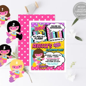 Girl Superhero Invitation, Superhero Party, Girl Super Hero, Girl Superhero Birthday, Girl Superhero Invite, Superhero Invite, Printable 133