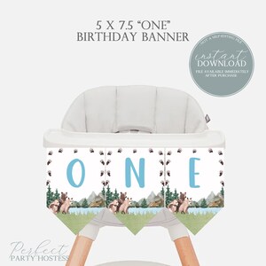 Bear Wild One Kinderstoel Verjaardag Banner Party Woodland Bear Verjaardagsfeestje Afdrukbare Banner Bear Verjaardag Banner Instant Download 334