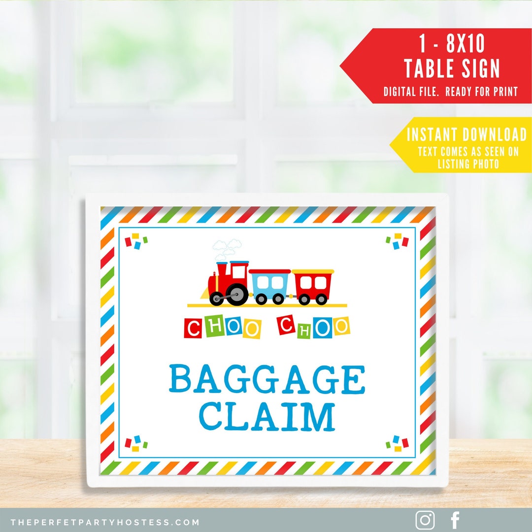 Baggage Claim Party Sign, Train Favor Sign, Train Birthday Party ...