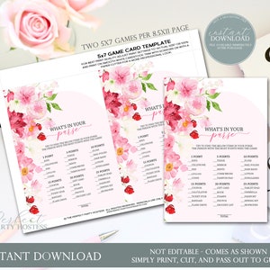 What's in Your Purse Game, Purse Game, Purse Game, What's in Your Purse, Printable Games, Spring Baby Shower Games, Bridal Shower, 351