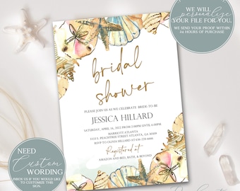 Seashell Bridal Shower Invitation Beach Bridal Shower Beach Bridal Shower Invitation Seashells Beach Destination Bridal Shower  124