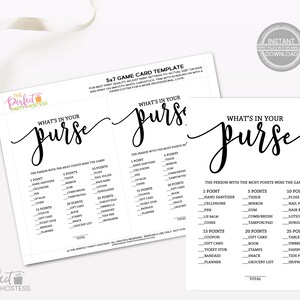 What's in Your Purse Game, Purse Game, Purse Game, What's in Your Purse, Bridal Shower Printable Games, Minimalist Bridal Shower, 213