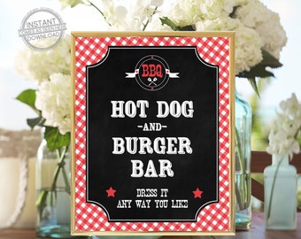 BBQ Hot Dog and Burger Bar Sign Hot Dog & Burger Bar Sign Printable BBQ Hot Dog Bar Sign Printable Burger Bar Sign Instant Download, 118