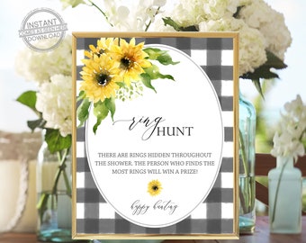 Ring Hunt Game, Find the Ring Bridal Shower Game, Printable Bridal Shower Games, Instant Download, Sunflower, Buffalo Plaid Sign,  183