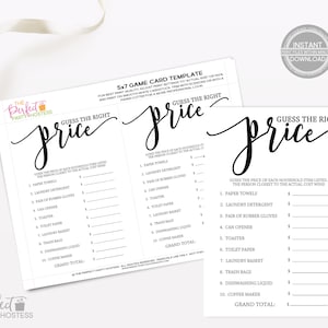 The Price is Right Bridal Shower Game, Minimalist Bridal Shower Games, The Price is Right, Printable Games, Guess the Price, Minimalist 213