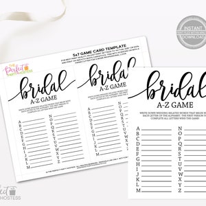 A to Z Game, Bridal Shower Alphabet Game, Wedding ABC Game, Bridal Alphabet Game, Wedding A-Z Game, Minimalist Bridal Shower, White, 213