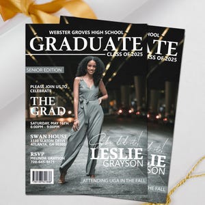 Grad Magazine Invitation, Graduation Magazine Invite, Graduation Party, Grads, Graduation Flyer, High School Graduate, Grad Announcement 399