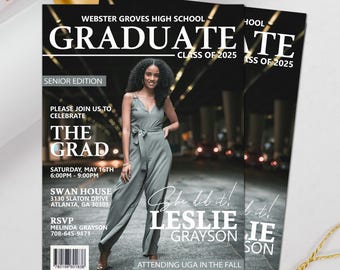 Grad Magazine Invitation, Graduation Magazine Invite, Graduation Party, Grads, Graduation Flyer, High School Graduate, Grad Announcement 399