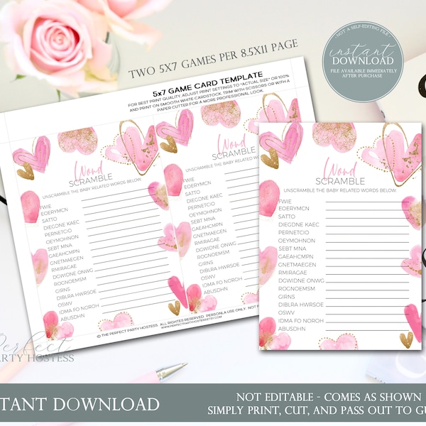 Bridal Shower Word Scramble Game, Word Scramble, Printable Games, Unscramble Words, February Bridal Shower Game Love in the Air, 283