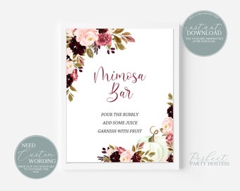 Pumpkin Mimosa Bar Sign, Mimosa Bar Sign, Mimosa Bar Printable, Mimosa Bar, Instant Download, Autumn Leaves, Fall Mimosa Sign, 283