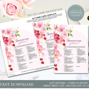 Baby Shower What&#39;s in Your Phone Game, Phone Game, Baby Shower Phone Game, What&#39;s in Your Phone, Spring Baby Shower Games, 351
