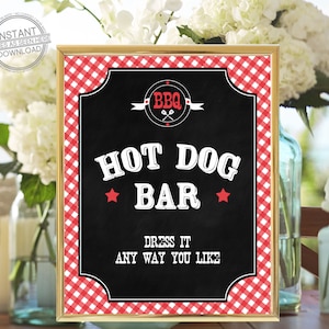 BBQ Hot Dog Bar Sign, Baby Q Hot Dog Bar Sign, Printable BBQ Hot Dog Bar Sign, Hot Dog Bar, Printable Hot Dog Bar, Instant Download, 118