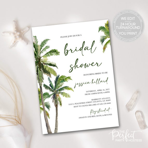 Tropical Beach Palm Tree Bridal Shower Invitation Tropical Etsy