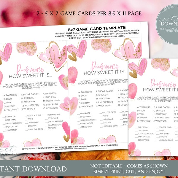 Baby Shower Candy Bar Game, Pregnancy Candy Bar Game, Candy Match Game, How Sweet it Is, Printable Game, Sweetheart Baby Shower Games, 308