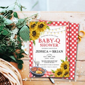Baby-Q Baby Shower Invitation, Barbeque Baby Shower, Backyard Baby Shower, BBQ Baby Shower Invitation, Red Gingham, Printable Invites 361