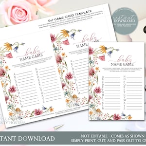 Baby Shower Baby Name Game, Baby Shower Games, Baby Name Game, Baby Shower Name Game, Spring Baby Shower Games, Little Wildflower, 352