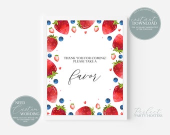 Strawberry and Blueberry Birthday Party Favor Sign Summer Birthday Printable Sign Favor Sign Strawberry Blueberries Instant Download  256