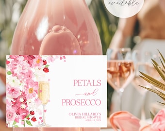 Petals and Prosecco Bottle Label, Prosecco Bottle Label, Prosecco Bottle Sticker, Prosecco Bottle Favors, Bridal Shower Favors, 402
