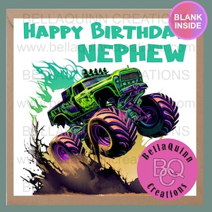 Cartão de aniversário do sobrinho do Monster Truck, cartão para ele, cartão de felicitações de aniversário, filho de feliz aniversário, desejos de aniversário