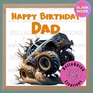 Tarjeta de cumpleaños para papá de Monster Truck, tarjeta de felicitación, deseos de cumpleaños, para él, camión Big Foot, tarjeta de mejores deseos