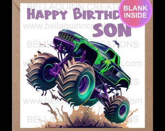 Monster Truck Son Birthday Card, Greetimg Card, Birthday Wishes, For Him, Big Foot Truck, Best Wishes Card