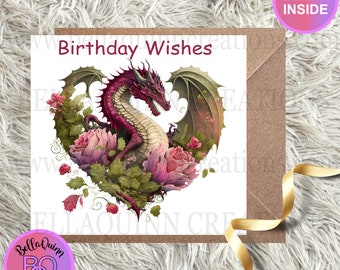 Carte d'anniversaire de dragon, carte pour elle, carte de voeux d'anniversaire, souhaits d'anniversaire