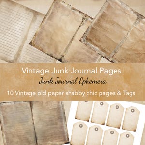 Vintage old paper junk journal pages - shabby chic old looking journal pages - printable junk journal pages - junk journal pages and tags