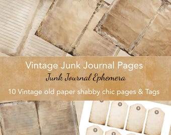 Vintage Junk Journal Pages: Shabby Chic Ephemera, Printable Tags (Digital Download)