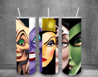 20 oz tumbler, skinny tumbler, villain tumbler, bad girls tumbler, princess tumbler, evil witch tumbler, disney tumbler