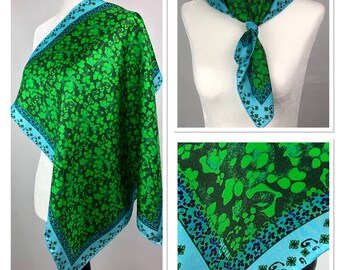 Square Silk Scarf, Emerald Leafy