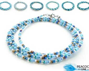 BLUE Necklace - Custom Designer Seed Bead Wrap Bracelet | aesthetic Peacock Line dainty beaded jewelry