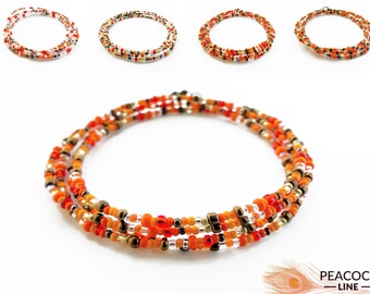 ORANGE Necklace - Custom Designer Seed Bead Wrap Bracelet | aesthetic Peacock Line dainty beaded jewelry