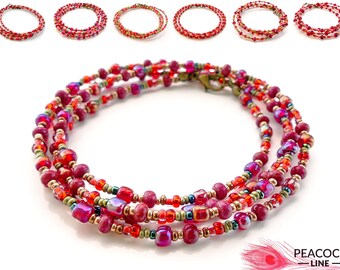 RED Necklace - Custom Designer Seed Bead Wrap Bracelet | aesthetic Peacock Line dainty beaded jewelry