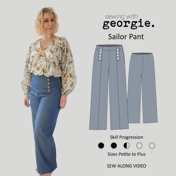 Sailor Pant PDF Sewing Patterns - Petite to Plus Sizes