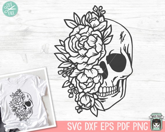 Floral Skull SVG, Flower Skull SVG, Skull Cut File, Halloween svg, Gothic svg, Skull With Flowers svg, Witchy svg, Floral Skull png