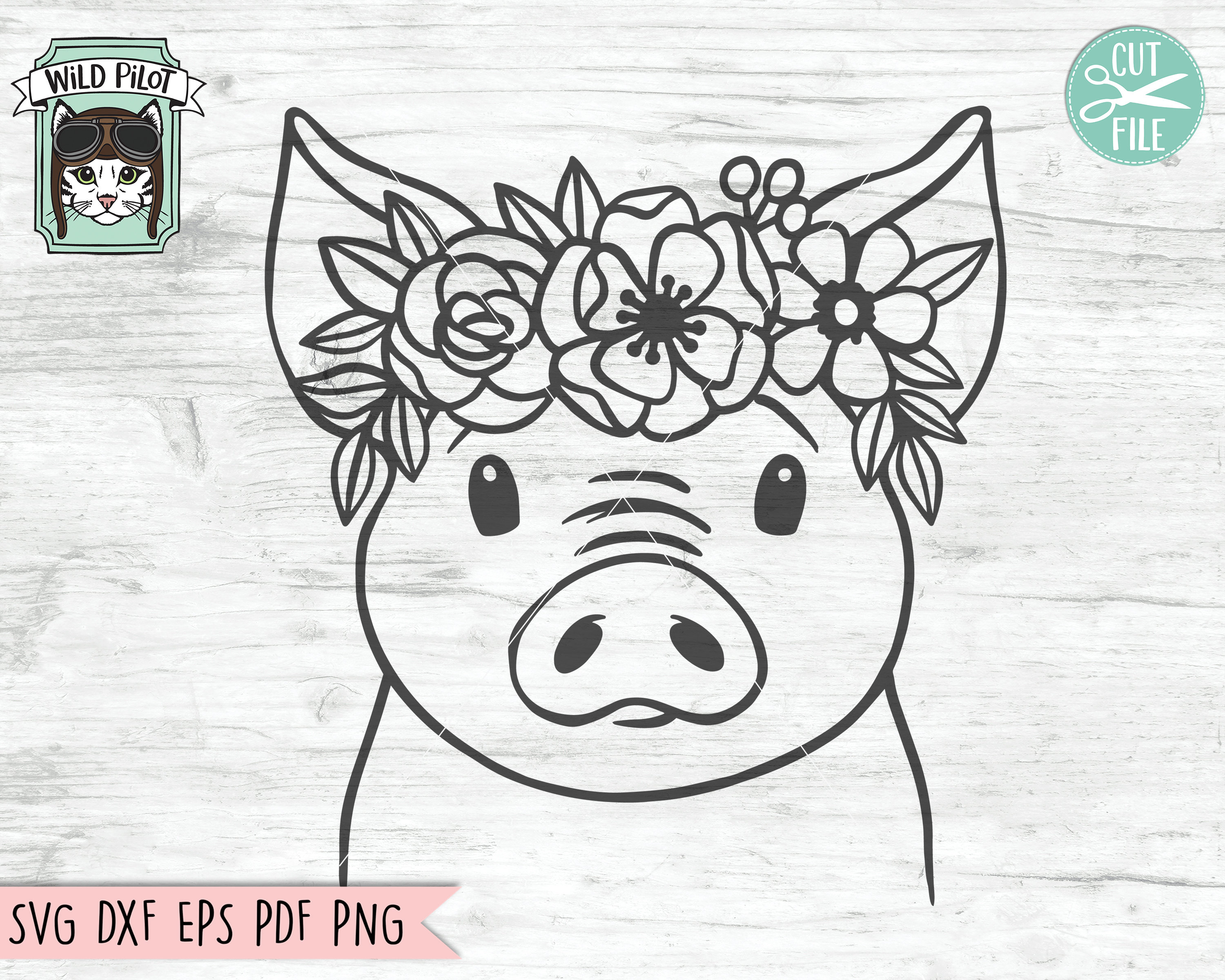 Download Pig SVG file Pig with Flower Crown SVG Pig cut file Animal ...