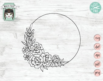Flower Wreath SVG, Flower Wreath cut file, Floral Frame, monogram wreath, monogram frame, wedding, wreath svg file, round flower frame svg