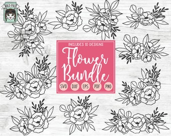 Pacote SVG de flores, arquivo SVG de bordas de flores, molduras de flores SVG, arquivo de corte de flores, pacote de buquê de flores, arquivo de corte de bordas de flores, flores de casamento
