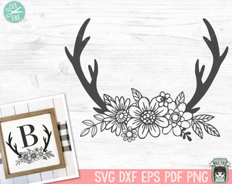 Floral Deer Antlers SVG, Deer Antlers Flowers svg file, Antler SVG file, Antler cut file, Floral Deer Antlers clipart, boho svg file