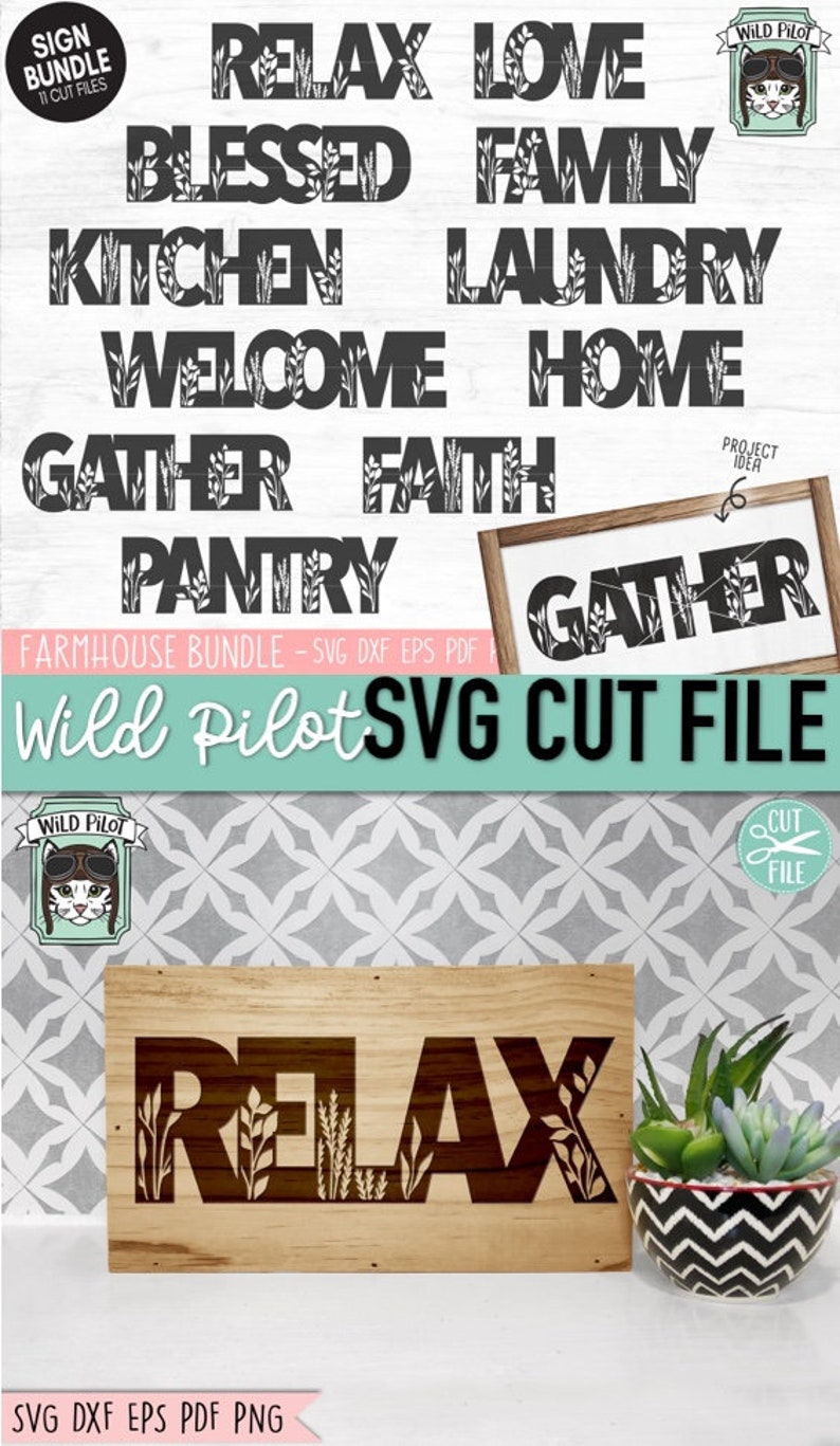 Home Sign Bundle SVG File, Farmhouse Sign Cut Files, Home, Relax, Love ...
