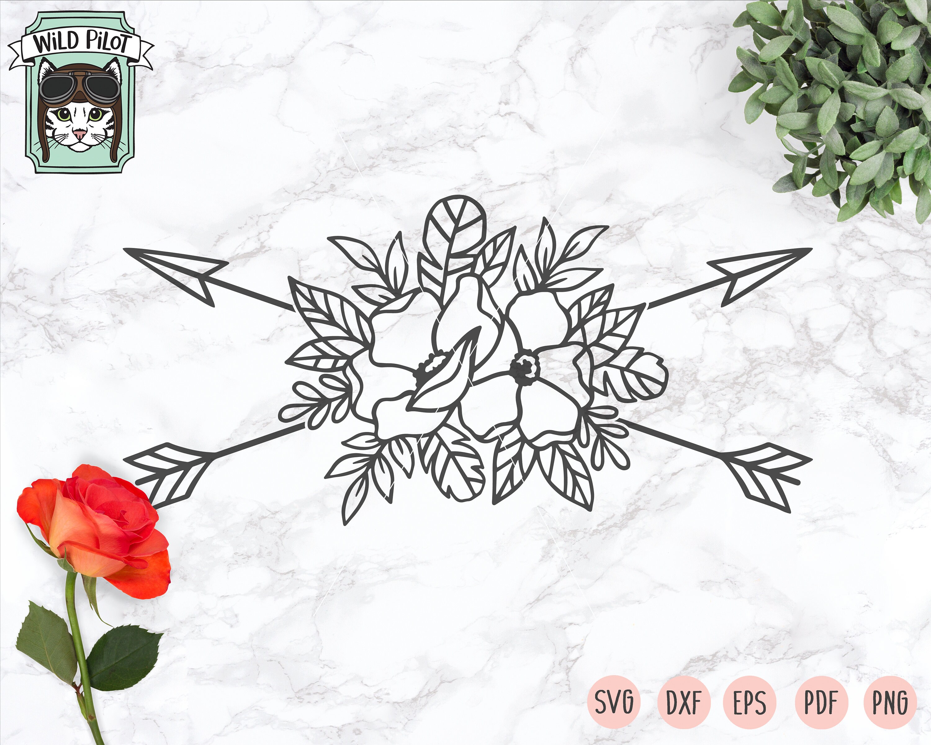 Boho Flowers SVG File Arrow SVG Feathers SVG Floral Arrow Etsy